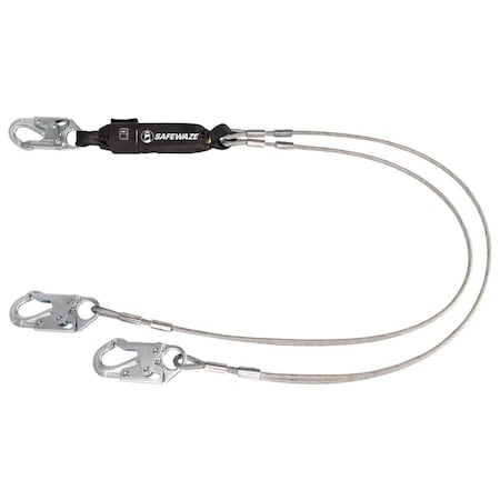 Safewaze PRO 6' Cable Energy Absorbing Lanyard: Dual Leg, Snap Hooks FS561-CA